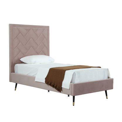Crosby upholstered bed by HouseOfZazla in dusty pink with quilted headboard and slats on Tampa Home & Garden Store