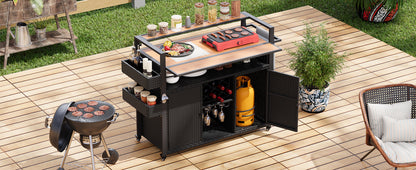 Sturdy Wicker Outdoor Grill Cart and Counter
