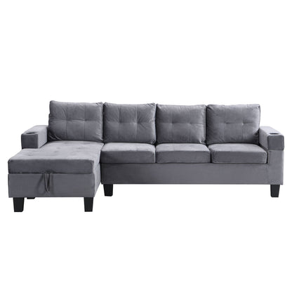 HouseOfZazla gray L-shaped sectional with chaise storage and tufted cushions on Tampa Home & Garden Store