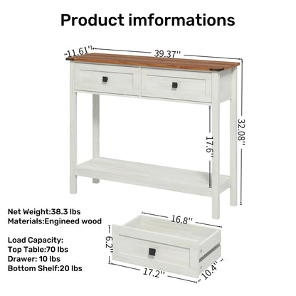 Farmhouse Console Table With 2 Drawers and Shelf