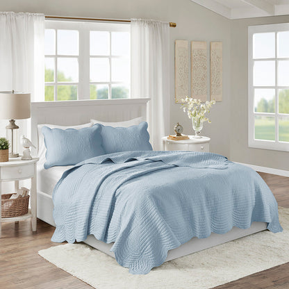 3 Piece Reversible Scalloped Edge Quilt Set in blue for King/Cal King bed by HouseOfZazla on Tampa Home & Garden Store