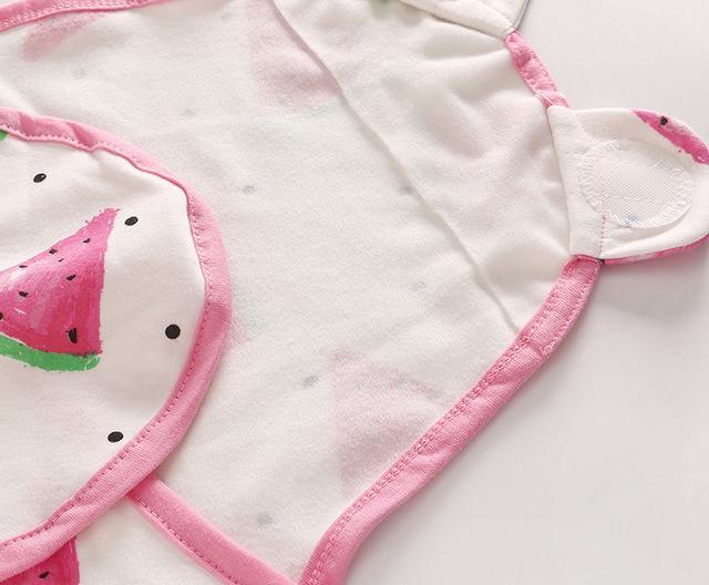 Stevvex baby swaddle blanket with cap, pink-trimmed white fabric featuring watermelon print on Tampa Home & Garden Store