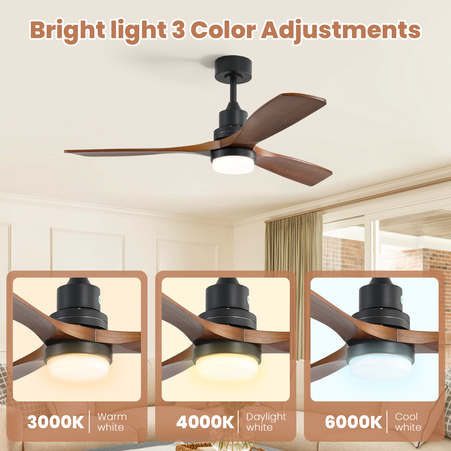 52 inch indoor ceiling fan by HouseOfZazla with dimmable LED light and remote, wood blades on Tampa Home & Garden Store