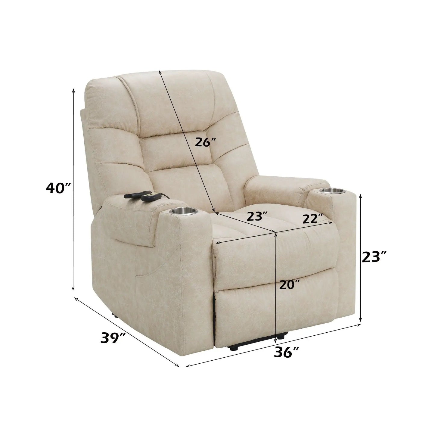 Nairi Ivory Leather Aire power recliner by Unique Piece Furniture with lift, heating and massage on Tampa Home & Garden Store