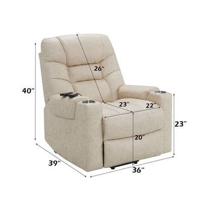 Nairi Ivory Leather Aire power recliner by Unique Piece Furniture with lift, heating and massage on Tampa Home & Garden Store