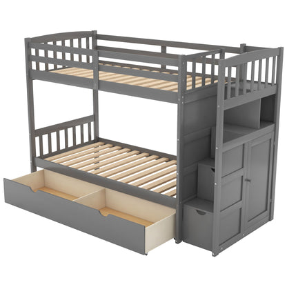 Bunk bed with storage drawers and shelves in gray by HouseOfZazla, convertible bottom bed on Tampa Home & Garden Store