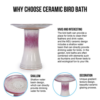 Bird bath ceramic white pink glaze on pedestal for patio HouseOfZazla livestock waterers on Tampa Home & Garden Store