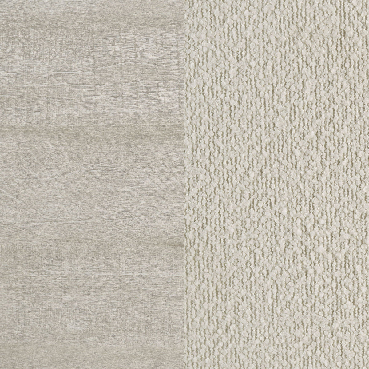 Strout Queen Panel Bed with Upholstered Headboard rustic wood grain, and cream fabric swatches on Tampa Home & Garden Store