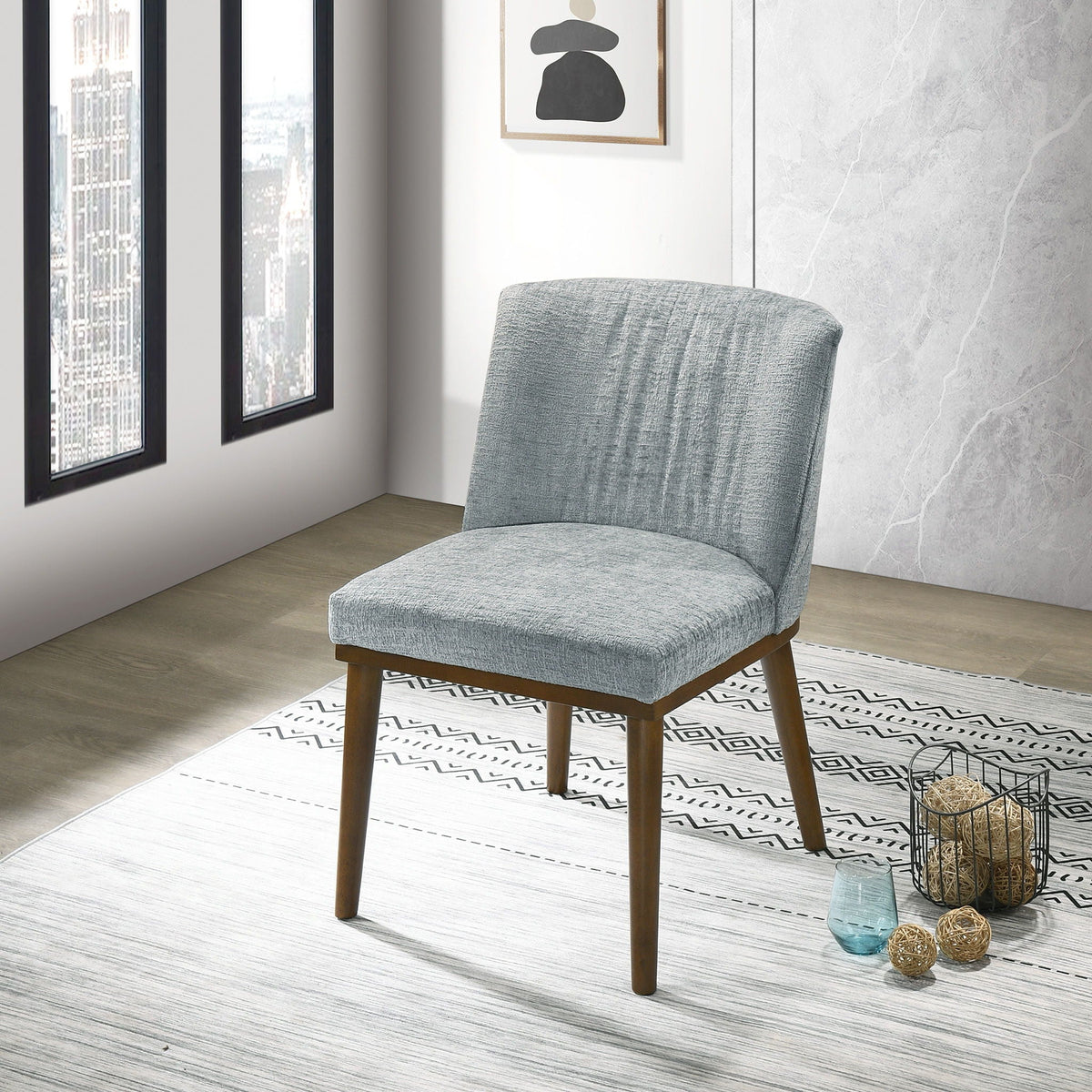 Mid-Century dining chair set of 2 in dark gray fabric with solid wood legs on Tampa Home & Garden Store