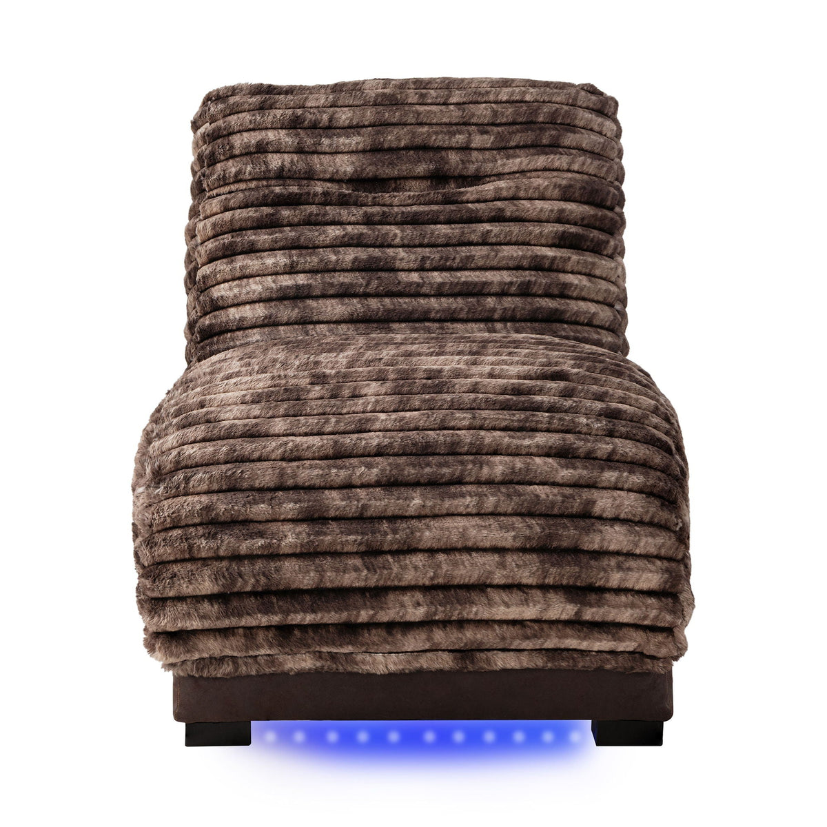 Accent Chaise by HouseOfZazla with brown plush faux fur upholstery and blue LED base on Tampa Home & Garden Store
