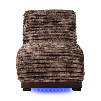 Accent Chaise by HouseOfZazla with brown plush faux fur upholstery and blue LED base on Tampa Home & Garden Store