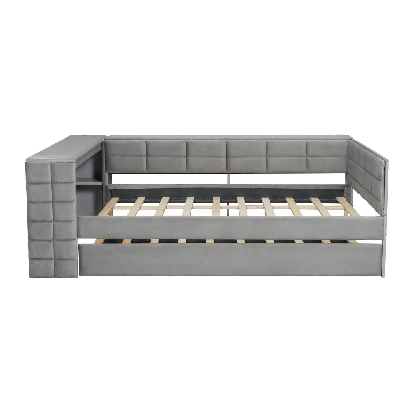 Upholstered Platform Bed with Storage Shelves