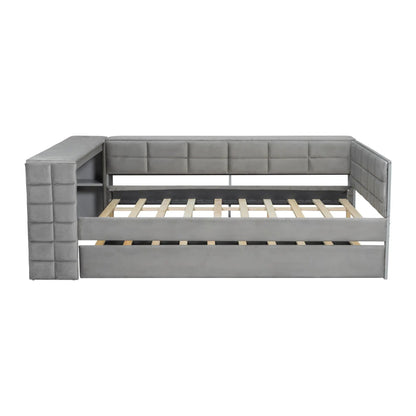 Upholstered Platform Bed with Storage Shelves