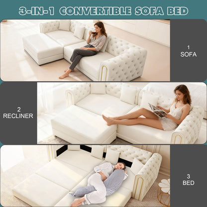 3 In 1 Convertible Sofa and Ottoman Bed
