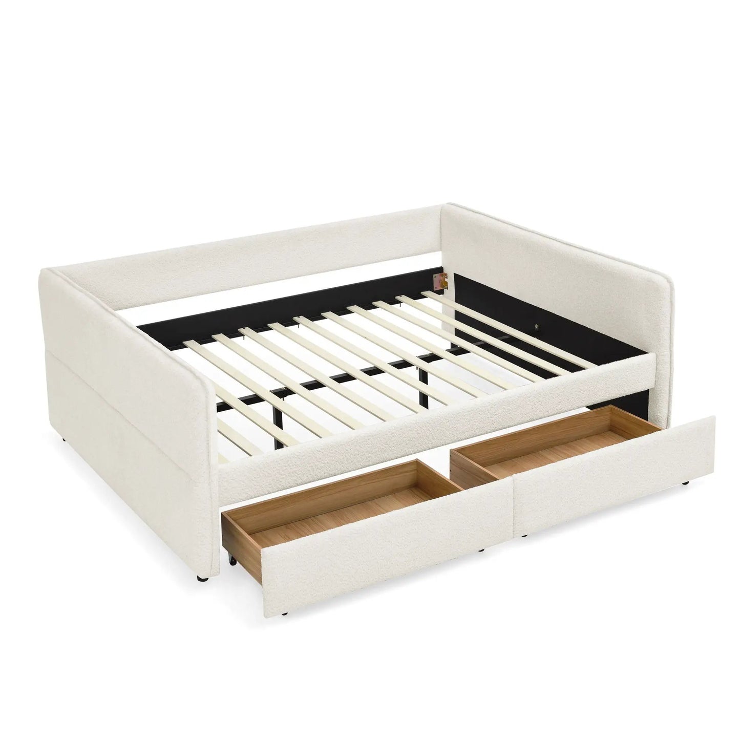 Upholstered daybed with 2 drawers in cream fabric by Unique Piece Furniture, storage bed on Tampa Home & Garden Store