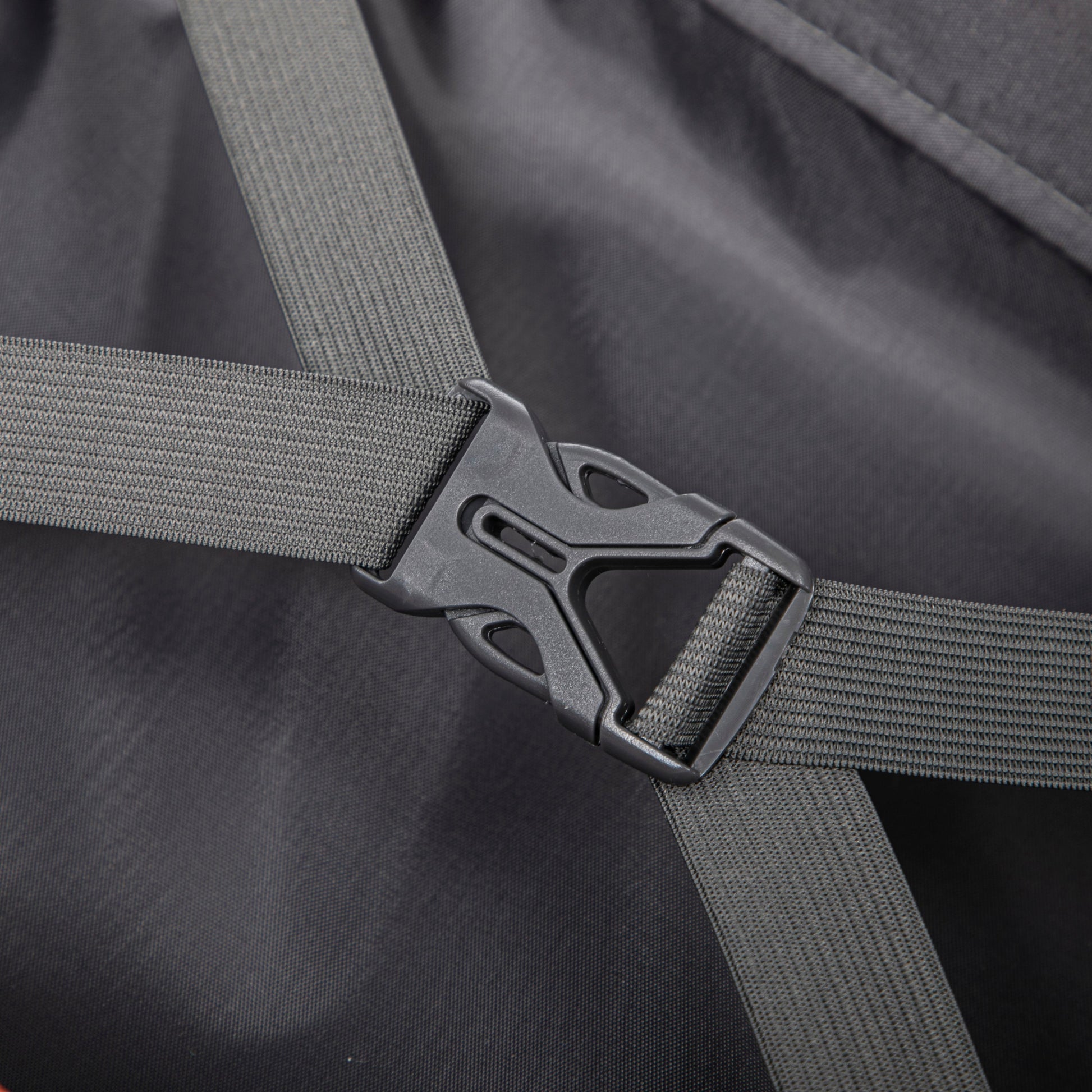 Gray luggage strap with buckle on dark fabric, part of HouseOfZazla 2pc spinner luggage set on Tampa Home & Garden Store