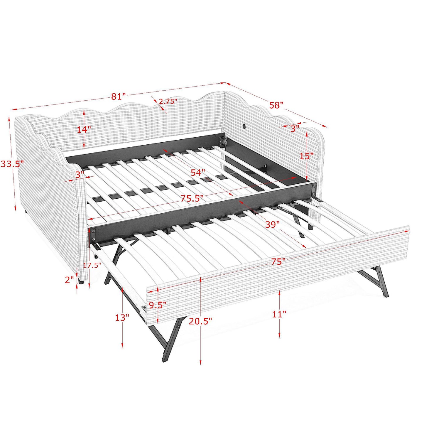 Gingham Daybed With Usb Port And The Wave Shape