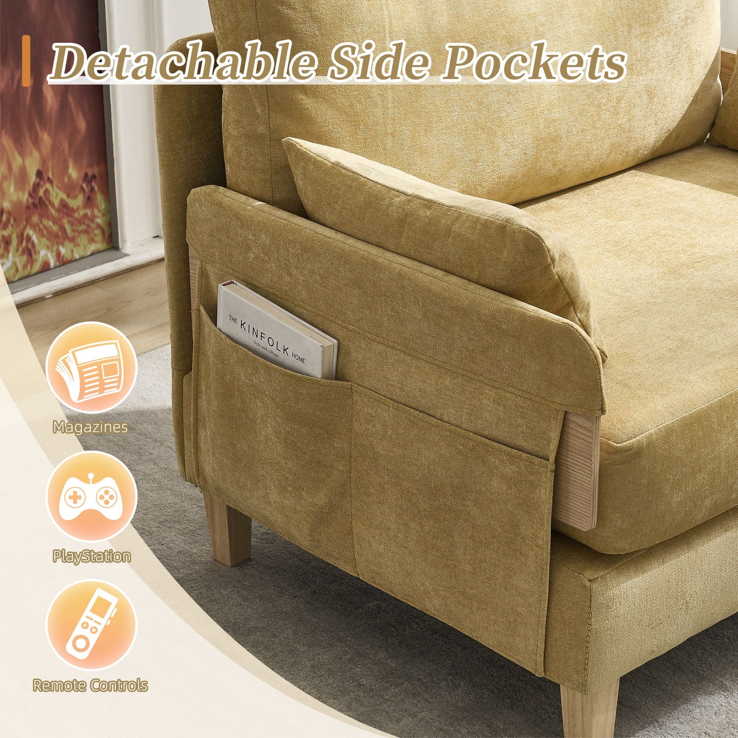 Mid Century Modern 3 Pillow Foldable Sofa Bed