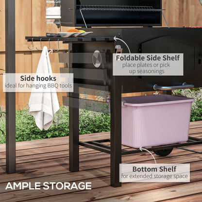 Outsunny charcoal grill with adjustable height and folding side shelves, black metal on Tampa Home & Garden Store