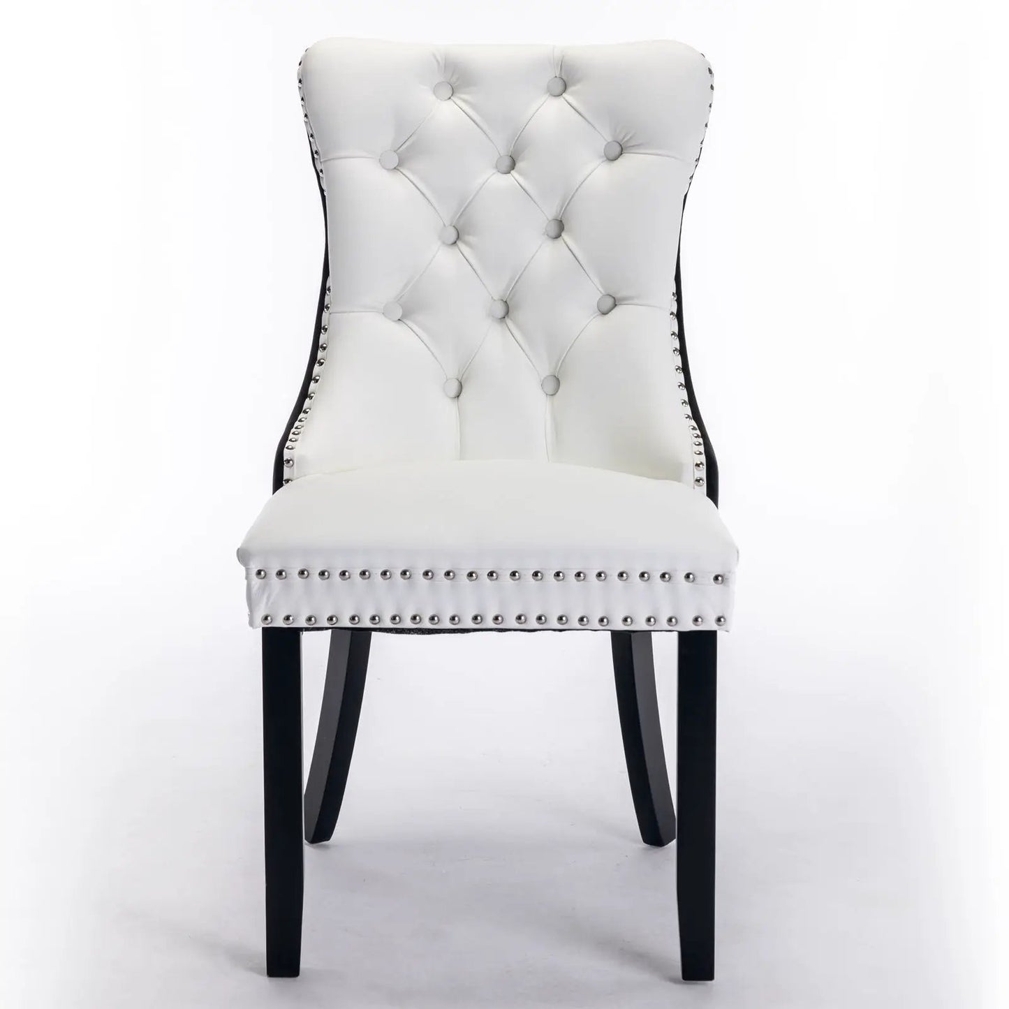 Nikki Upholstered Dining Chair set of 2 white tufted back with nailhead trim on black legs on Tampa Home & Garden Store