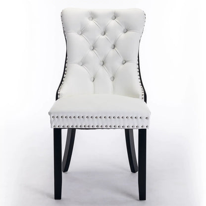 Nikki Upholstered Dining Chair set of 2 white tufted back with nailhead trim on black legs on Tampa Home & Garden Store