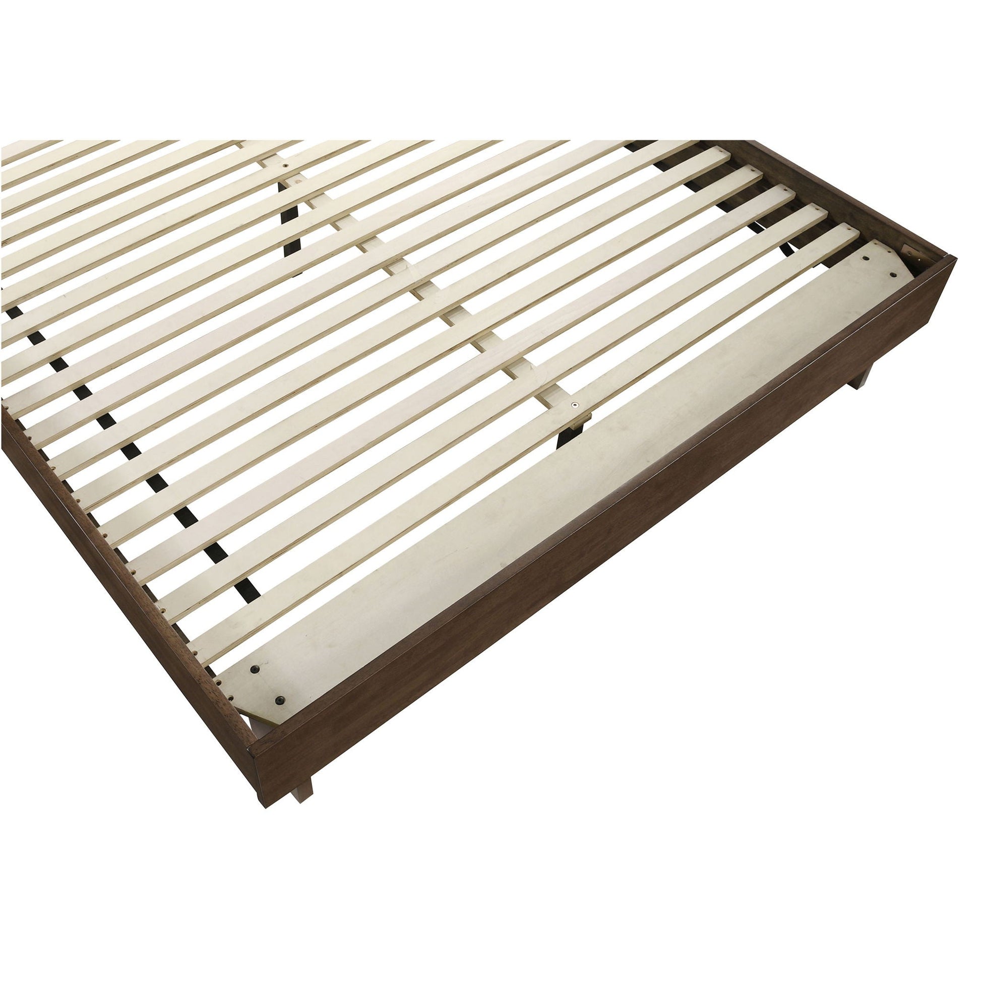 Hemlock platform bed frame with slatted foundation in brown wood finish on Tampa Home & Garden Store