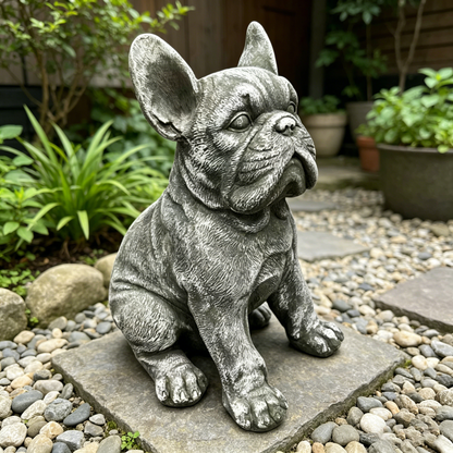 16in outdoor weatherproof French Bulldog statue with gray stone finish by HouseOfZazla on Tampa Home & Garden Store