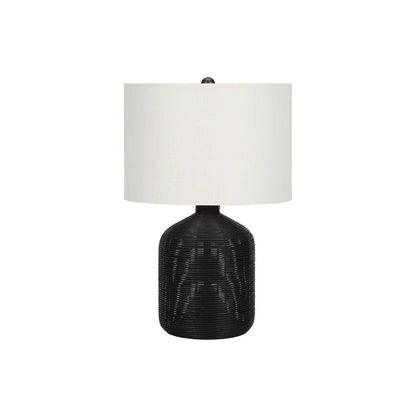 Table lamp with dark rattan base and white fabric shade Unique Piece Furniture on Tampa Home & Garden Store