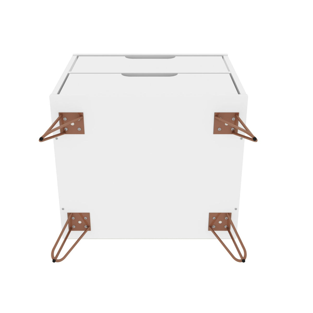White two-drawer nightstand with copper hairpin legs, HouseOfZazla accent furniture on Tampa Home & Garden Store
