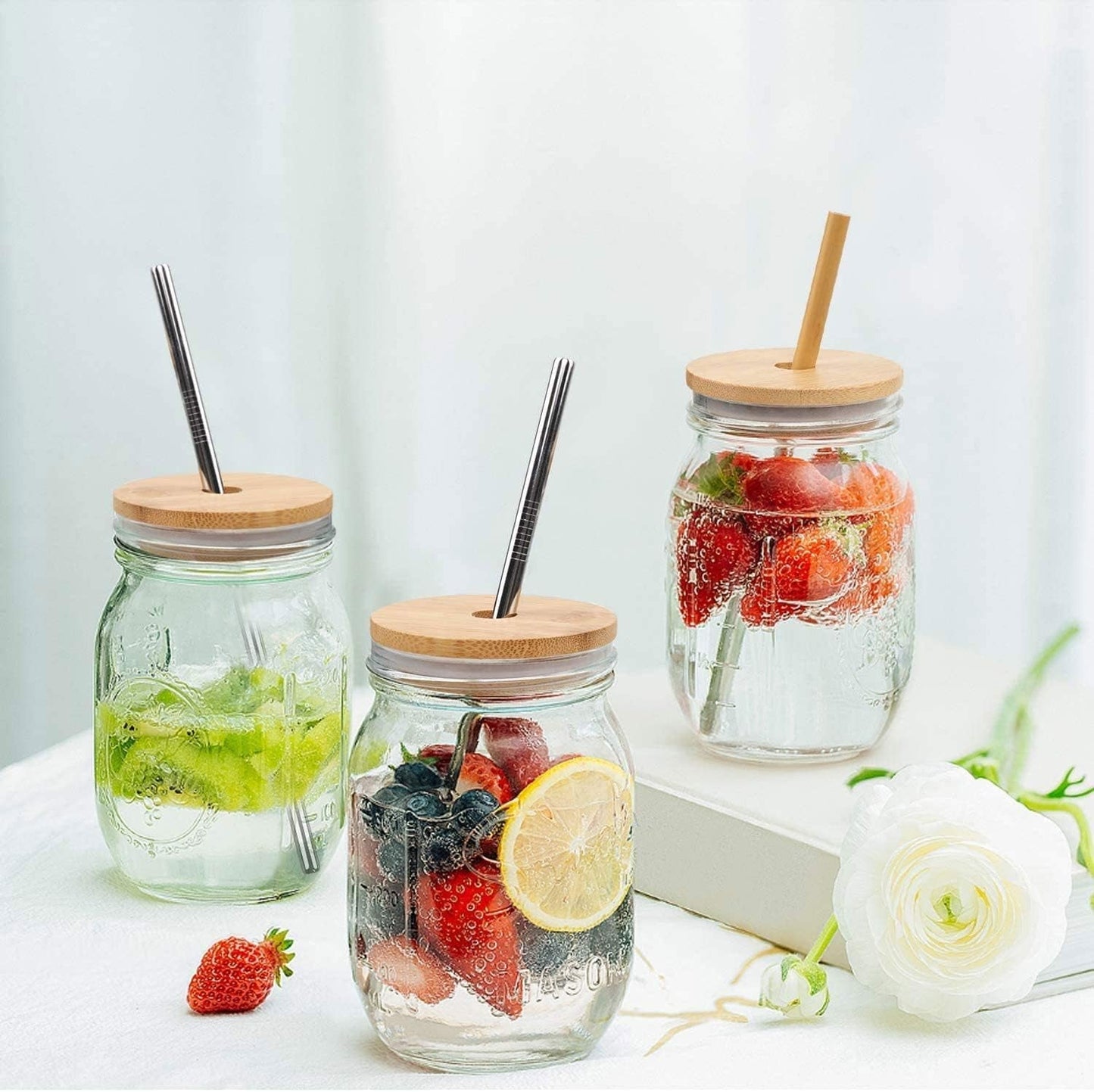 🌿 Bamboo Mason Jar Lids with Straws – Leak-Proof, Reusable, and Eco-Friendly