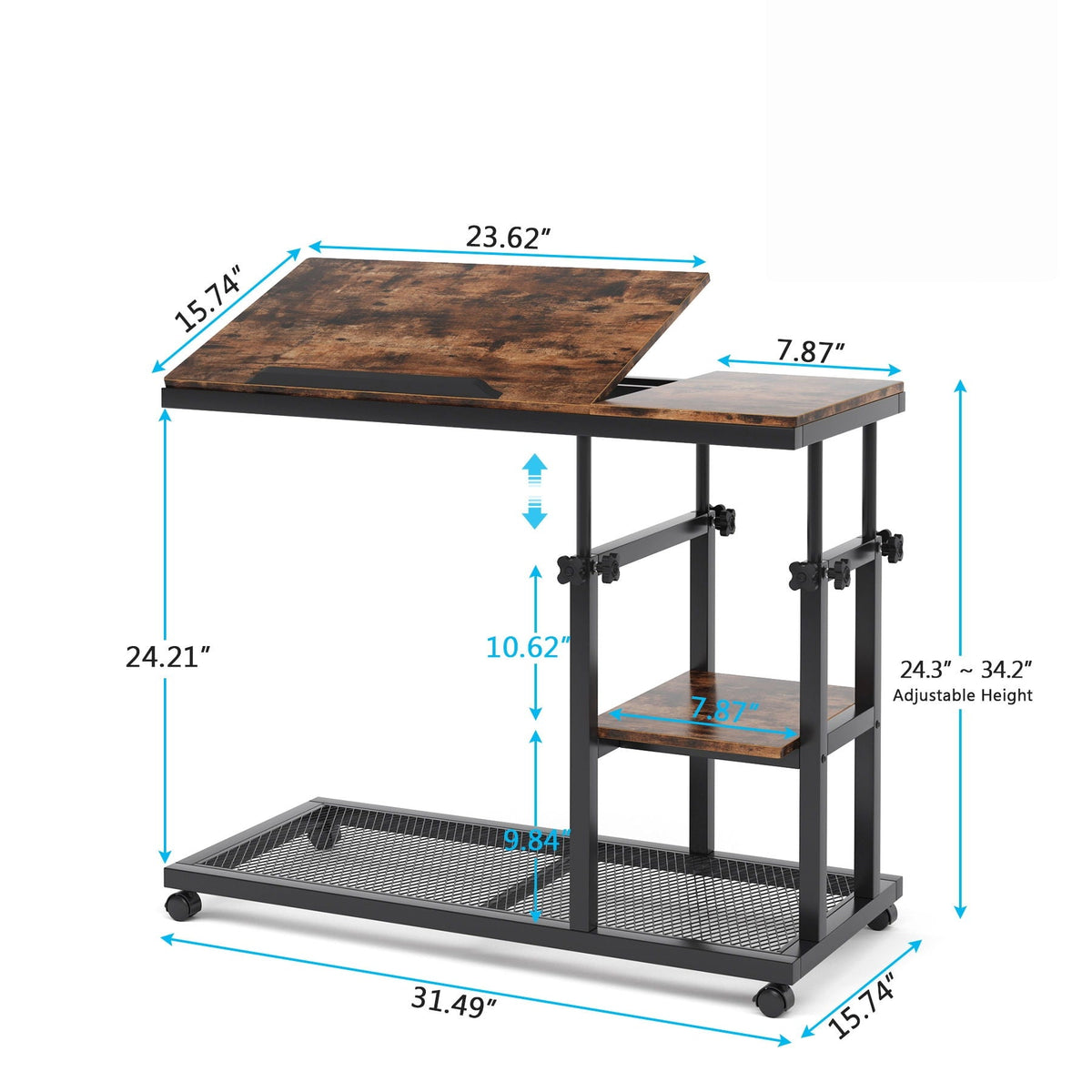 C-Shaped adjustable end table with tilting top and storage, brown/black finish, HouseOfZazla on Tampa Home & Garden Store