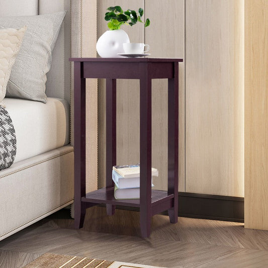 2-Tier Nightstand End Side Wooden Legs Table for Bedroom - Tampa Home & Garden Store