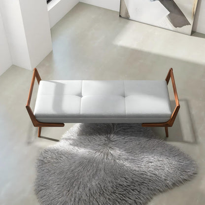 Gray upholstered bench with biscuit tufting, 51.2 in wide, HouseOfZazla on Tampa Home & Garden Store