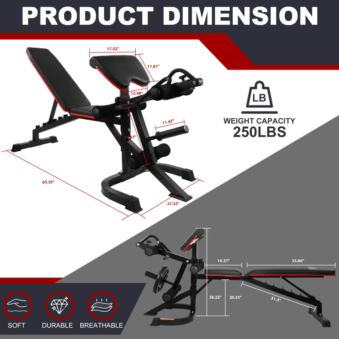 Adjustable weight bench set with bench press, squat rack by UpTrend Deals black/red, 250lbs on Tampa Home & Garden Store