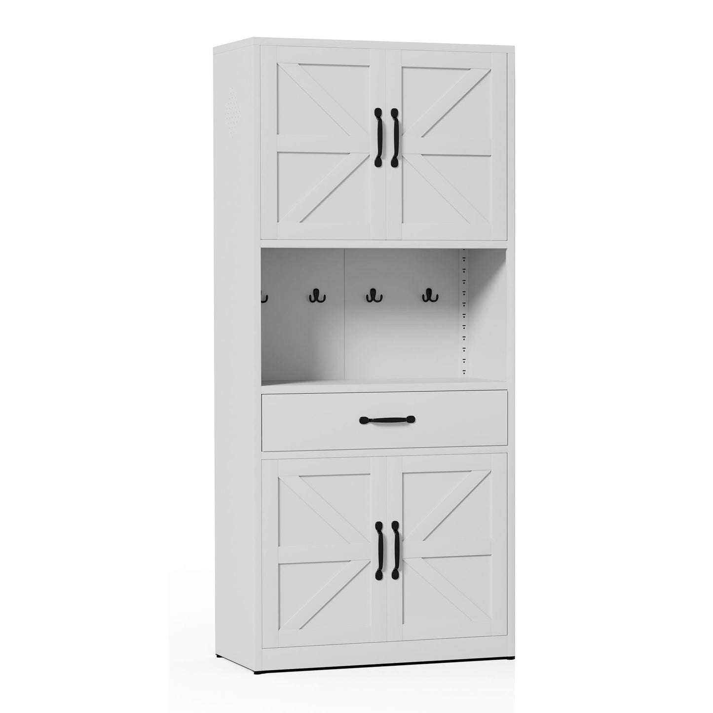 Kitchen Pantry Cabinet with Adjustable Shelves, Drawers and Hooks, White by HouseOfZazla on Tampa Home & Garden Store