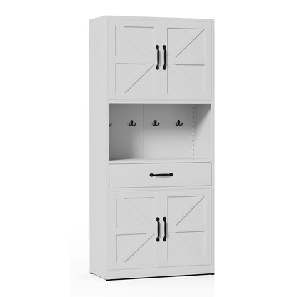 Kitchen Pantry Cabinet with Adjustable Shelves, Drawers and Hooks, White by HouseOfZazla on Tampa Home & Garden Store