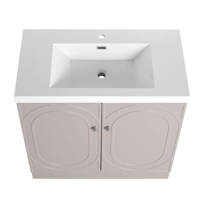 Freestanding vanity with white resin sink and two doors, clean modern bathroom unit on Tampa Home & Garden Store