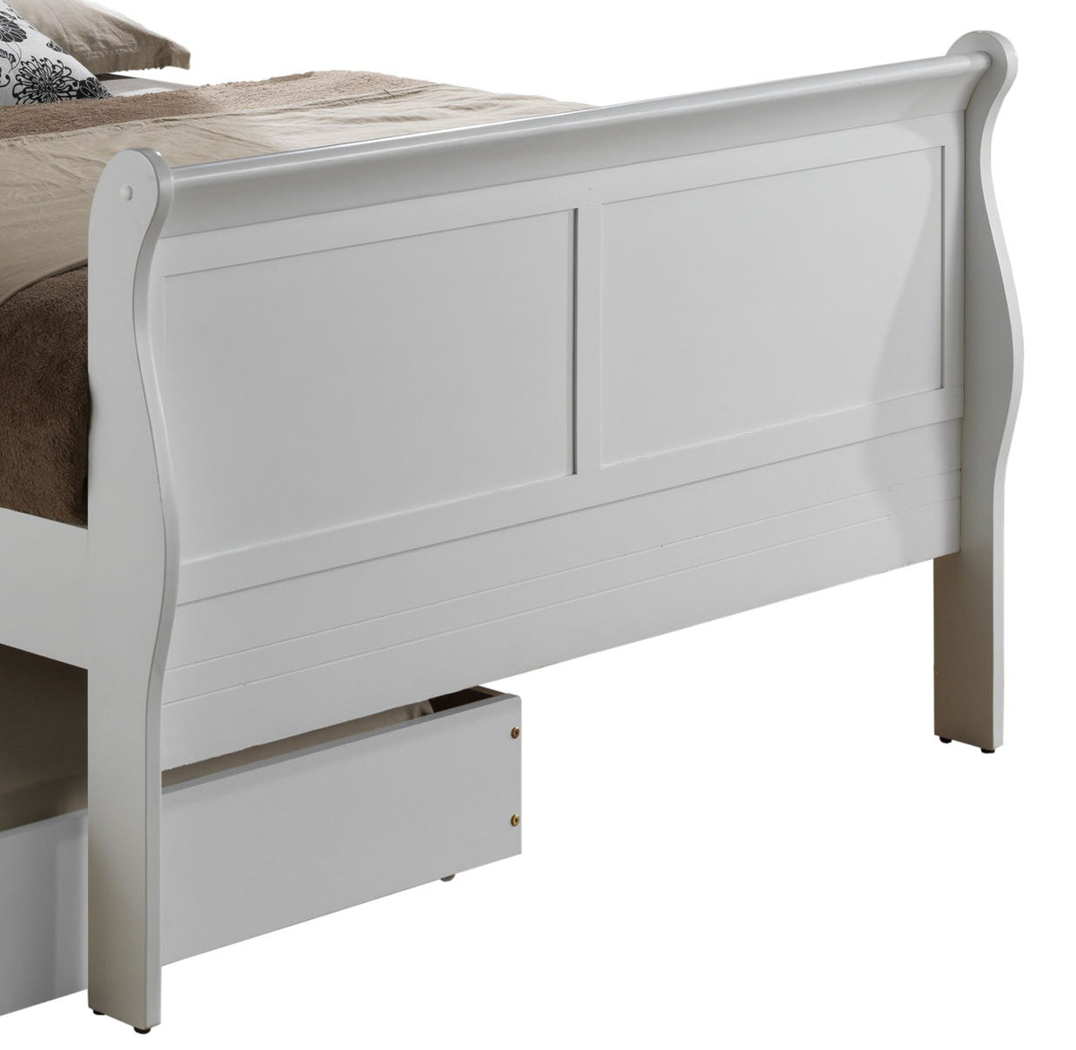 Elegant white trundle bed with paneled headboard and curved posts under-bed drawer storage on Tampa Home & Garden Store
