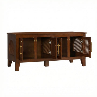 Lars Indoor dog crate cabinet in rubber wood with dark finish and rattan panels on Tampa Home & Garden Store