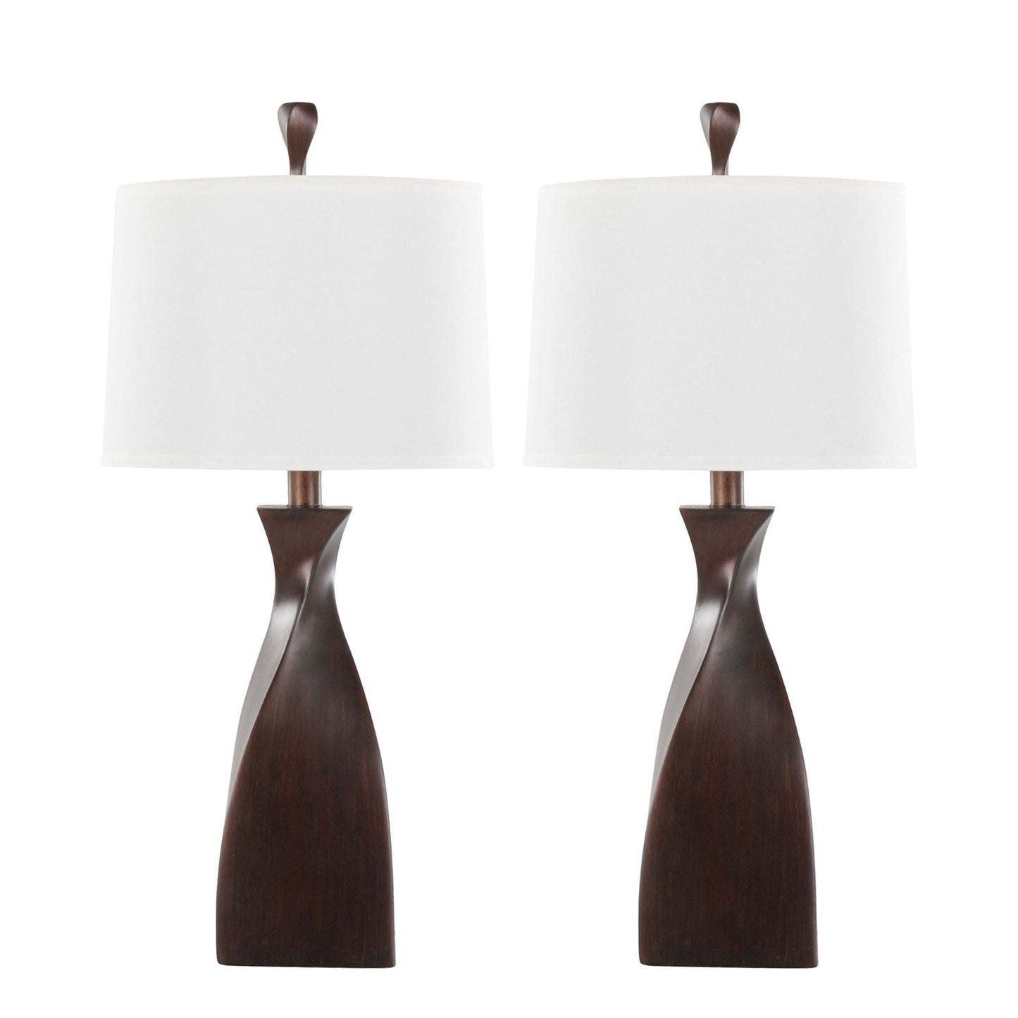 Curvo contemporary polyresin lamps set of 2 with white shades and dark brown bases on Tampa Home & Garden Store