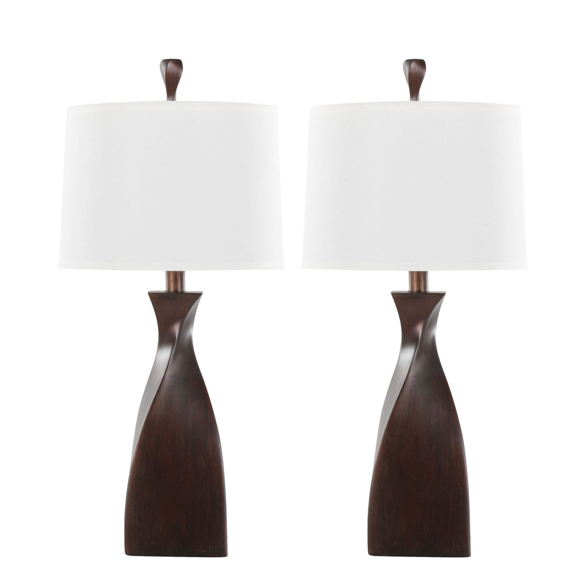 Curvo contemporary polyresin lamps set of 2 with white shades and dark brown bases on Tampa Home & Garden Store