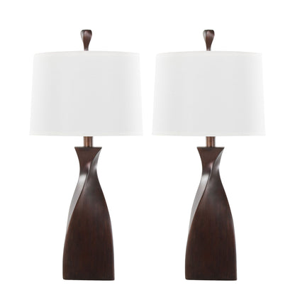 Curvo contemporary polyresin lamps set of 2 with white shades and dark brown bases on Tampa Home & Garden Store