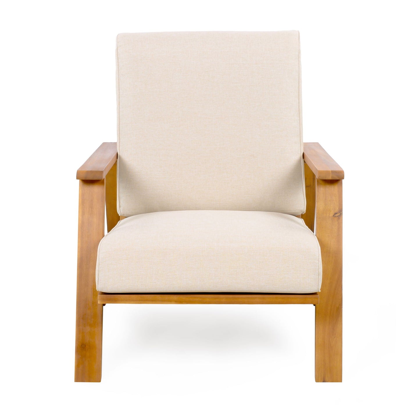 Outdoor Patio Lounge Chair Set of 2 with beige cushions and wooden frame on Tampa Home & Garden Store