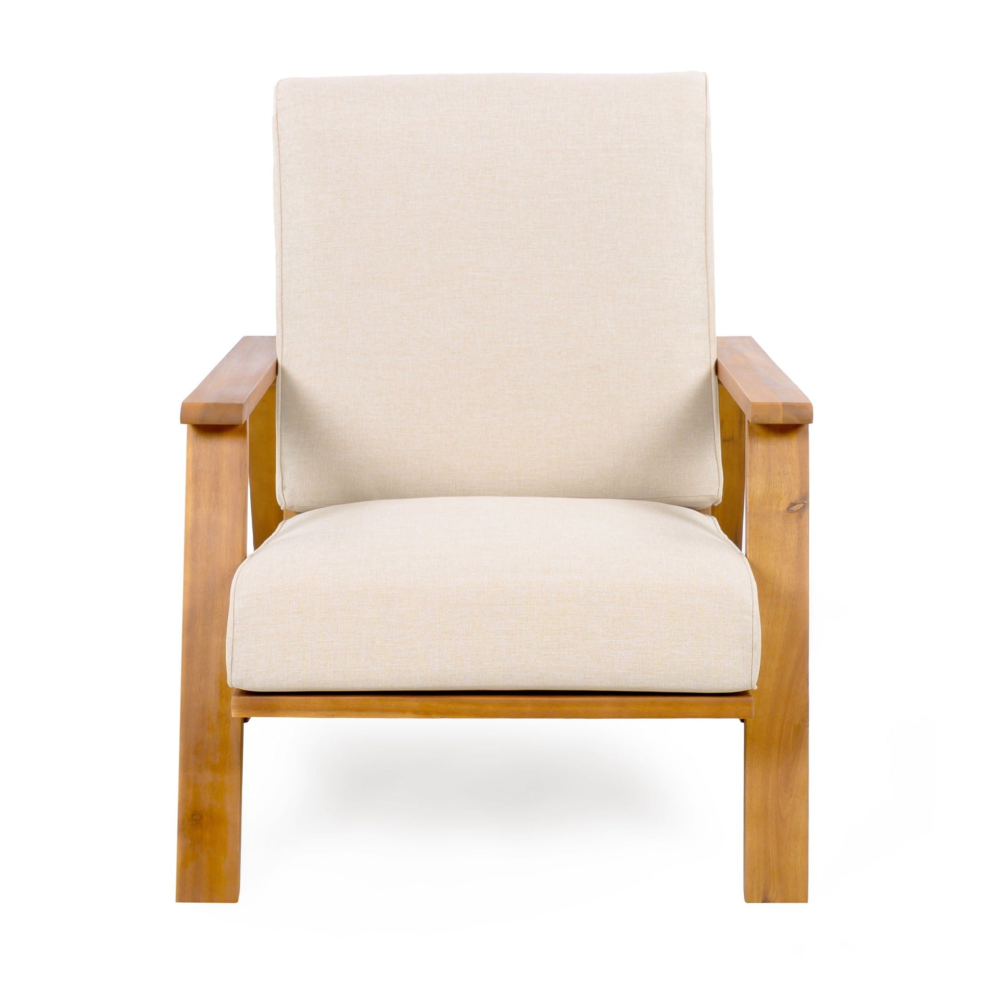 Outdoor Patio Lounge Chair Set of 2 with beige cushions and wooden frame on Tampa Home & Garden Store