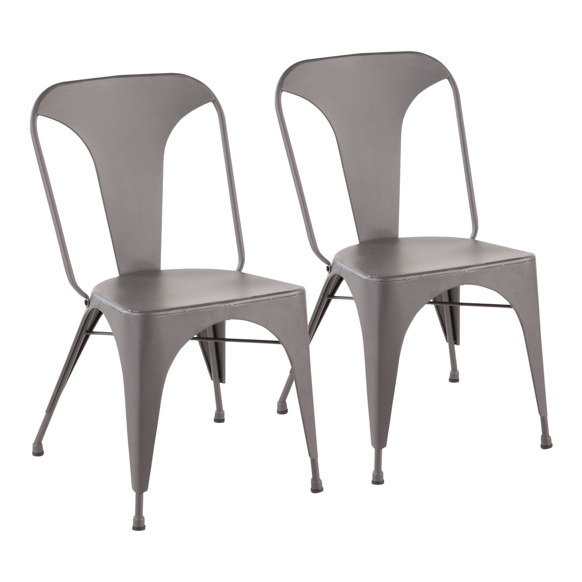 Industrial metal dining chairs set of 2 in matte gray with curved backrests on Tampa Home & Garden Store