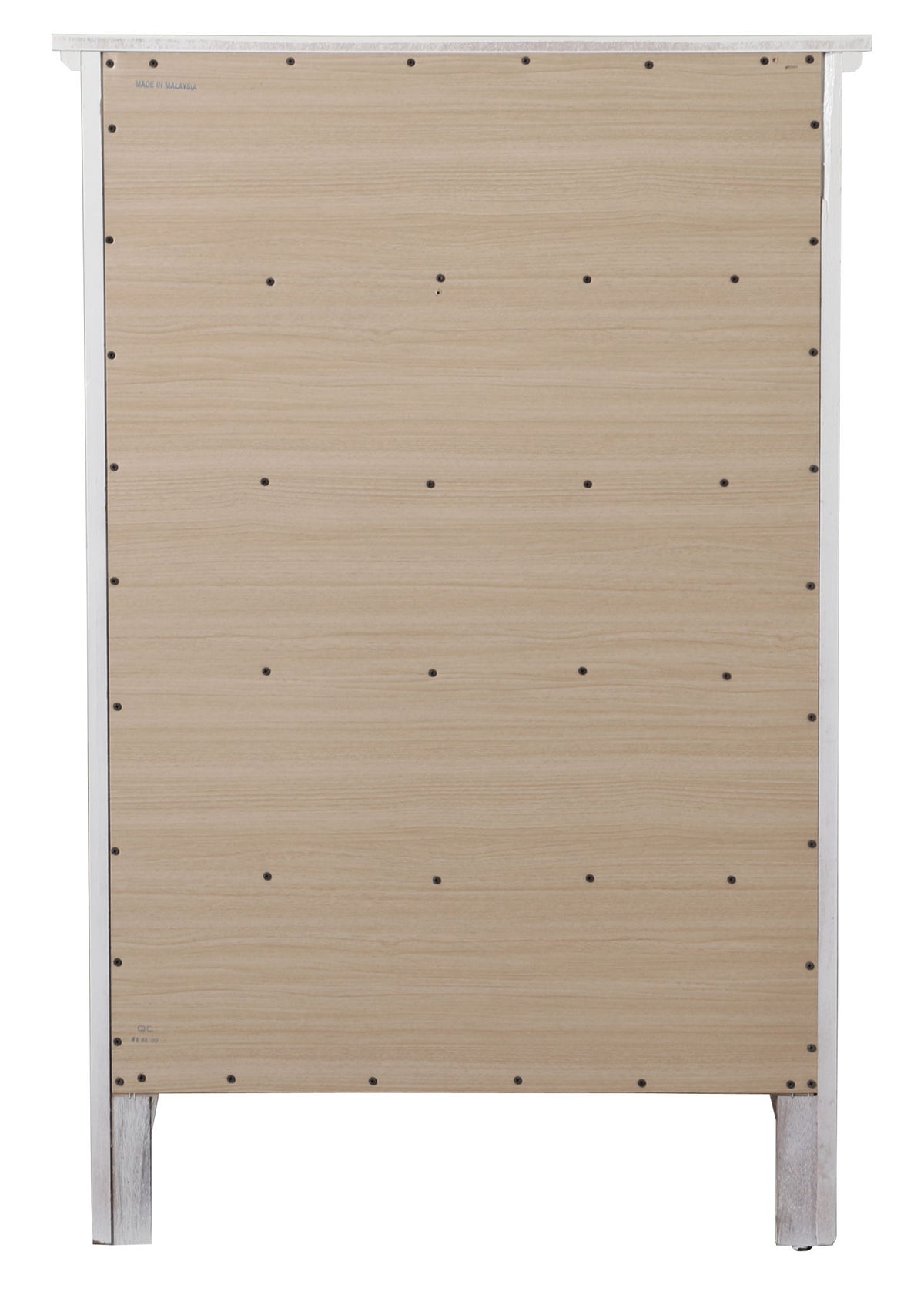 Accent chest back view with wood veneer and nickel hardware, wood finish with frame on Tampa Home & Garden Store