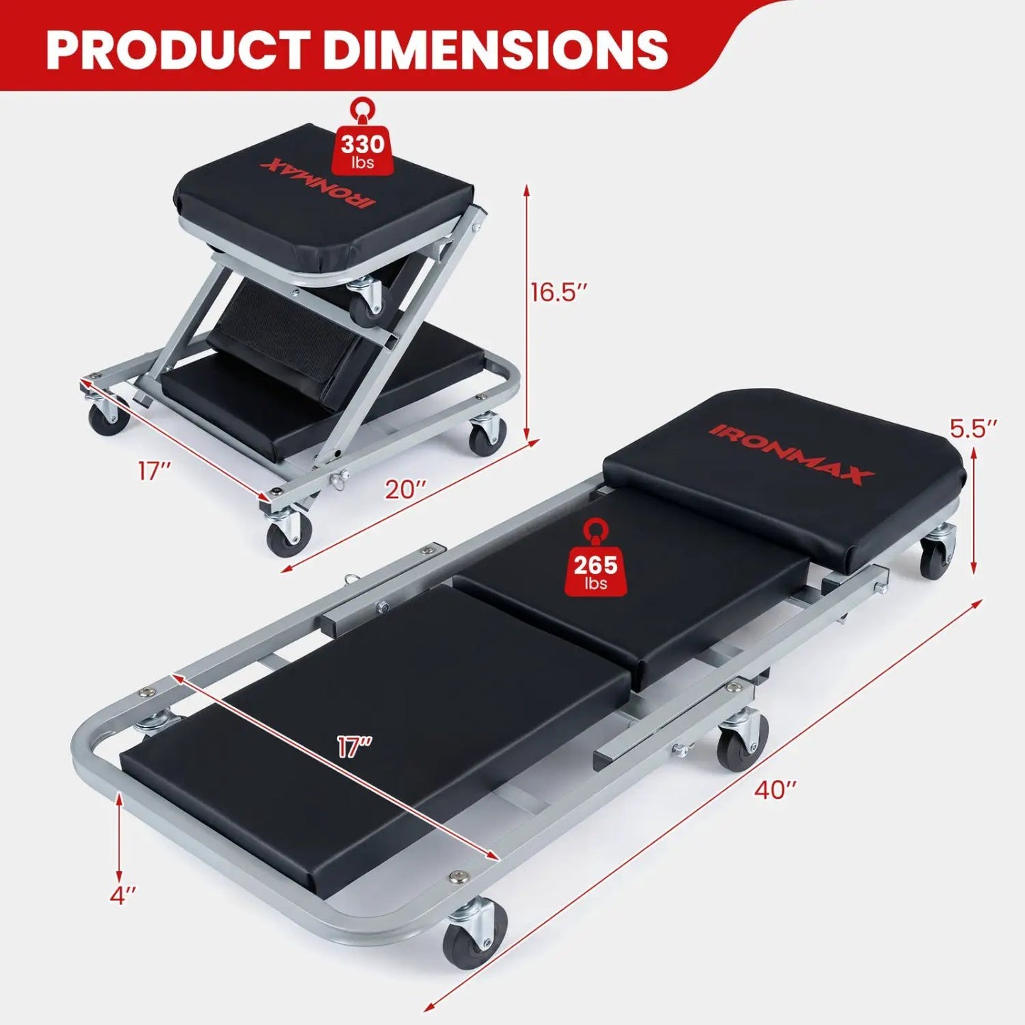 2 in 1 Mechanic Creeper and Z Seat with Casters