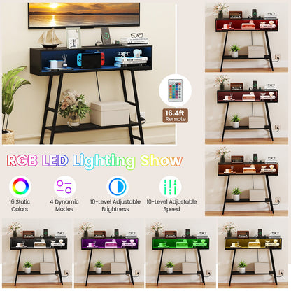40" Console Table with Charging Station and LED Lights