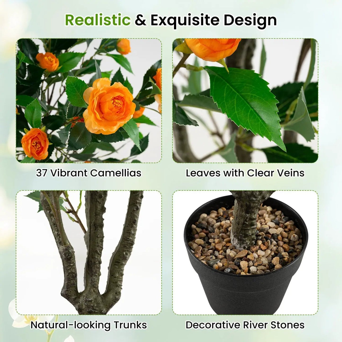 40 Inch Artificial Camellia Tree with 37 Flowers