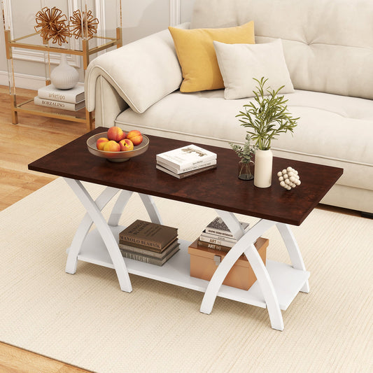 40 Inch Farmhouse Wooden 2-Tier Coffee Table with Storage Shelf for Living Room-Walnut - Tampa Home & Garden Store